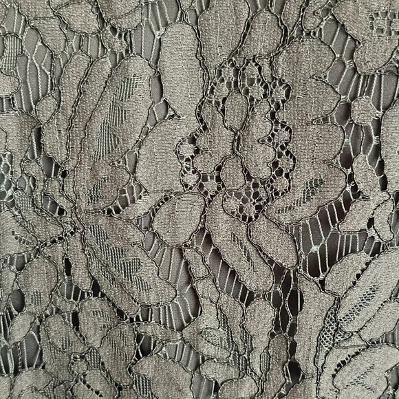 Charcoal Gray Lace Cocktail Dress Size XS, Low Back, Scoop Neck, Bell Sleeve - Picture 7 of 10
